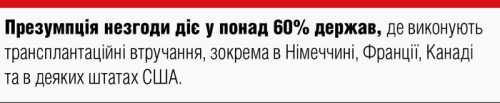 Презумпція незгоди діє у понад 60% держав, де виконують трансплантаційні втручання, зокрема в Німеччині, Франції, Канаді та в деяких штатах США. 