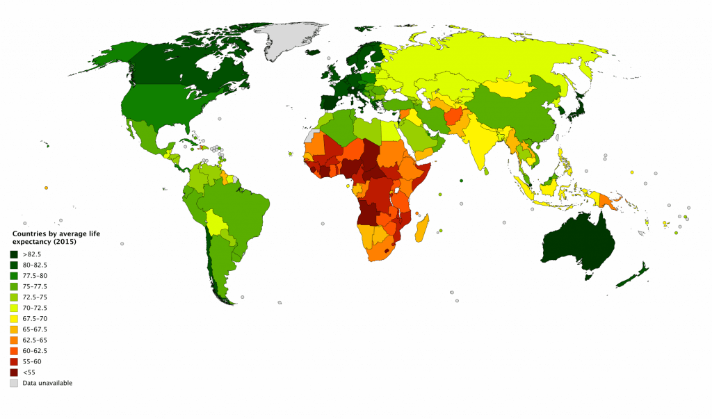 Очікувана тривалість життя в країнах світу в 2015 році